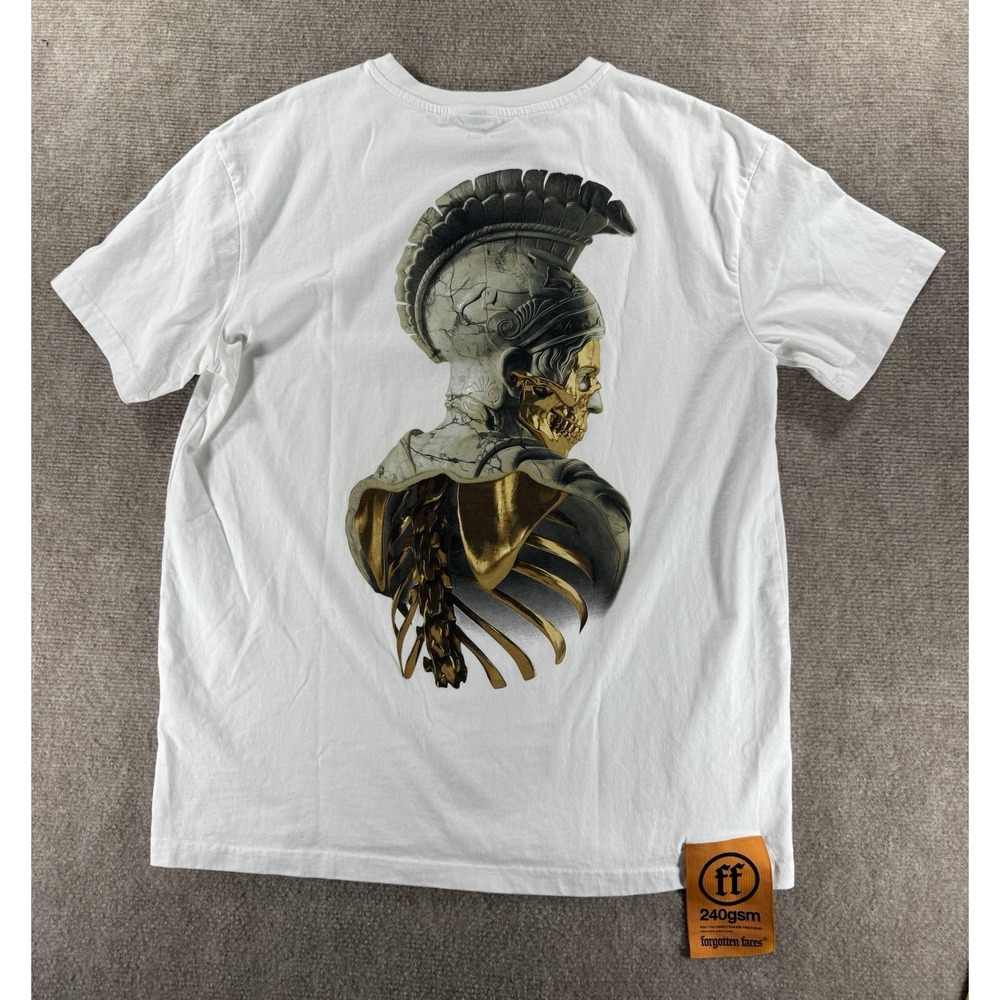 Forgotten Faces 240gsm Graphic T-Shirt Men's M White Gold Skeleton Gladiator‎